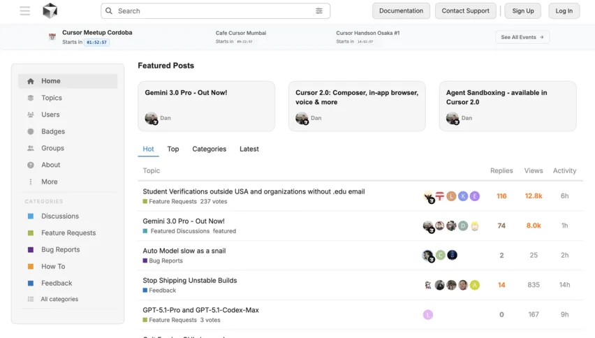 Screenshot of the Cursor Forum forum