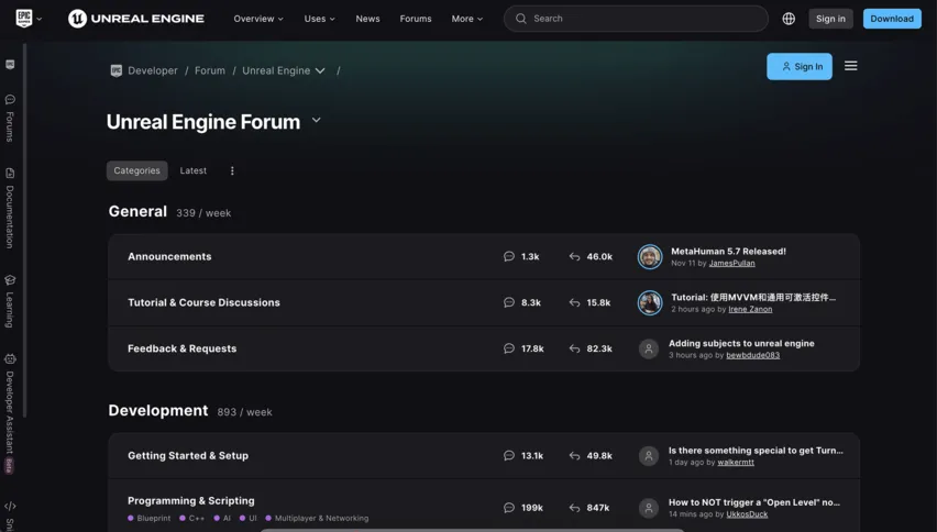 Screenshot of the Unreal Engine Forum forum