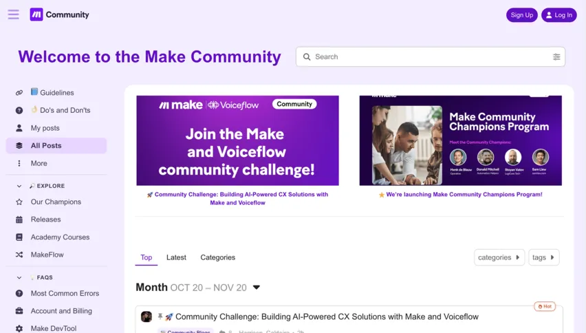 Screenshot of the Make Community forum