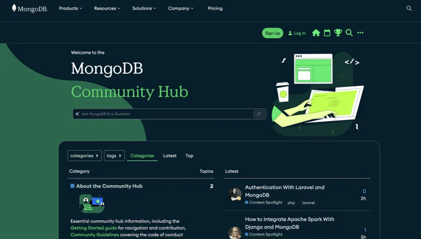 Screenshot of the MongoDB Community Hub forum