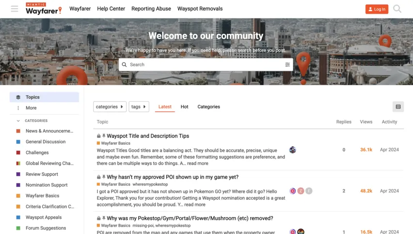 Screenshot of the Niantic Wayfarer forum