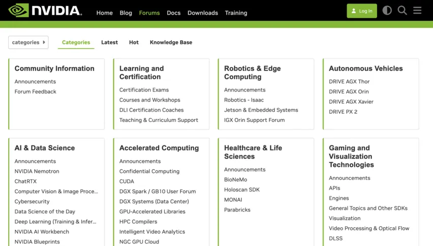 Screenshot of the NVIDIA Developer Forums forum