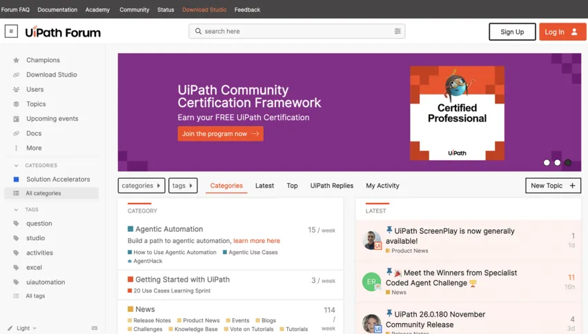 Screenshot of the UiPath Forum forum